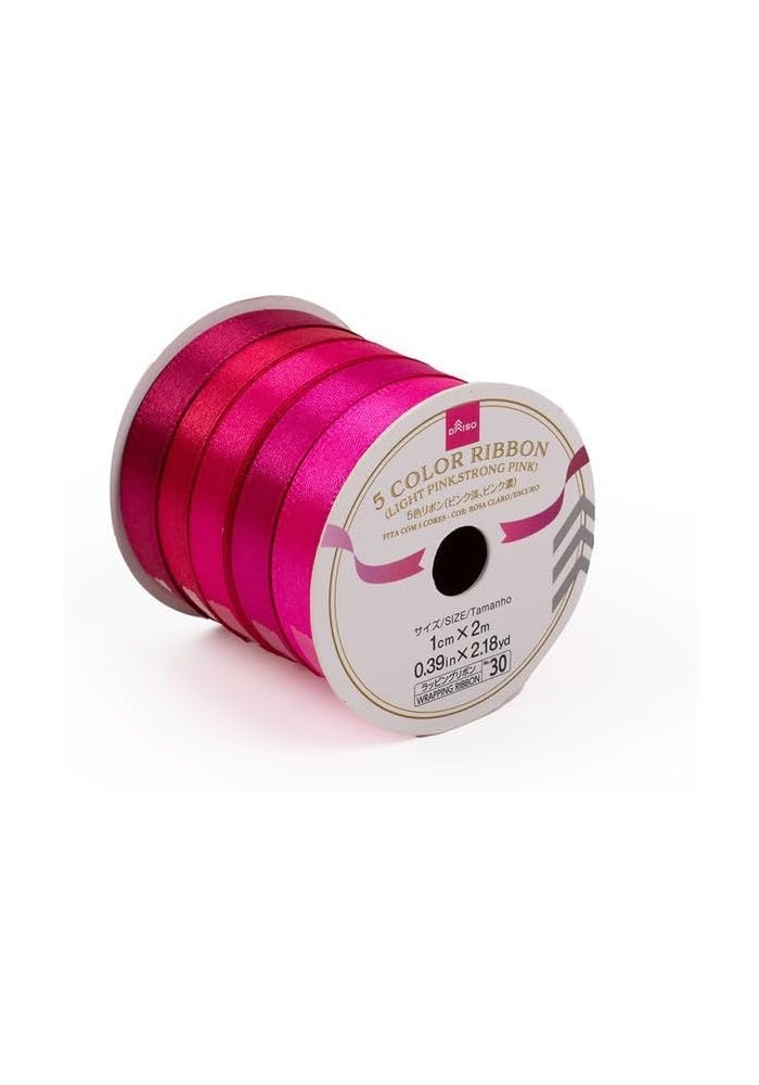 DAISO 5-Colour Wrapping Ribbon - Strong Pink - Decorative Ribbon for Gifts, Crafts & DIY Projects - Image 1